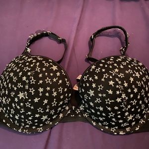 EUC VS Black w/ Silver Stars Push-up Bra 32DD